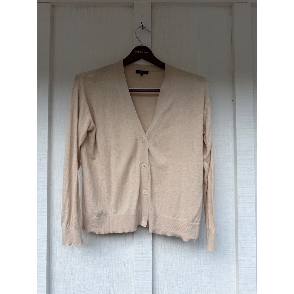 Quince Lightweight Cotton Cashmere Cardigan Heather Oatmeal Women's Large L